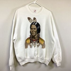 Jerzees Sweatshirt Vintage Native American Indian Handpainted Portrait Size XL